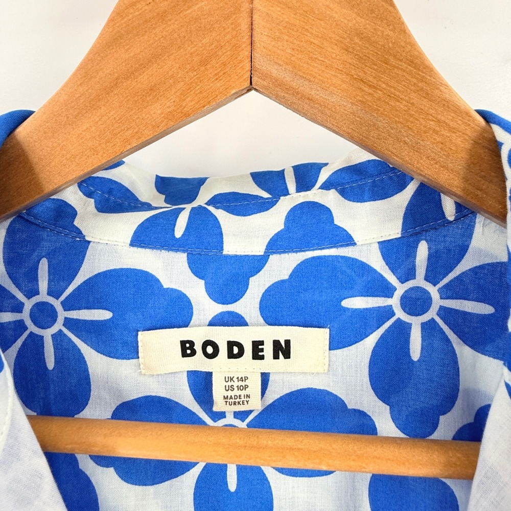 Boden Shirt Dress Blue Size 10P Floral Cotton Tiered Midi Belted Pockets - Picture 3 of 10